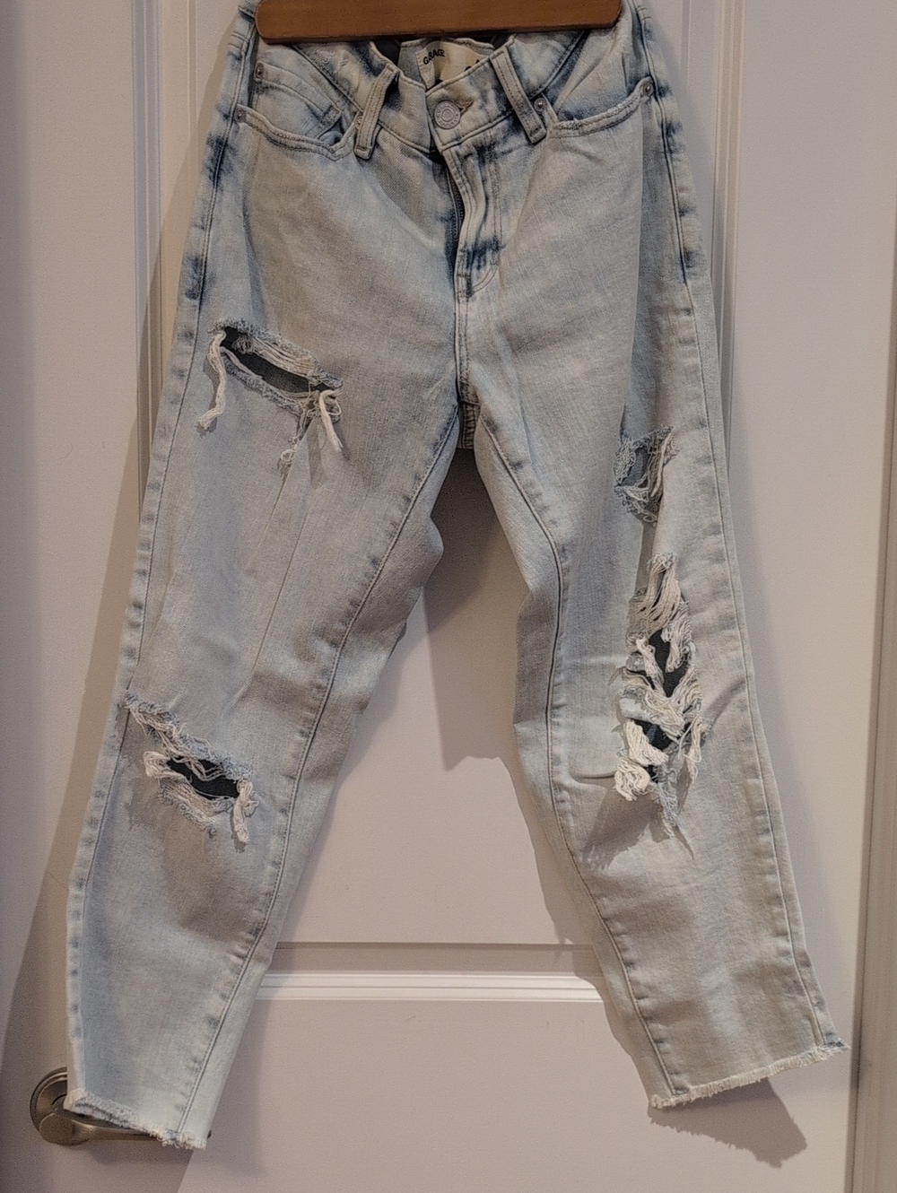 Garage Light Blue Distressed Boyfriend Jeans With Frayed Hem - Size 5